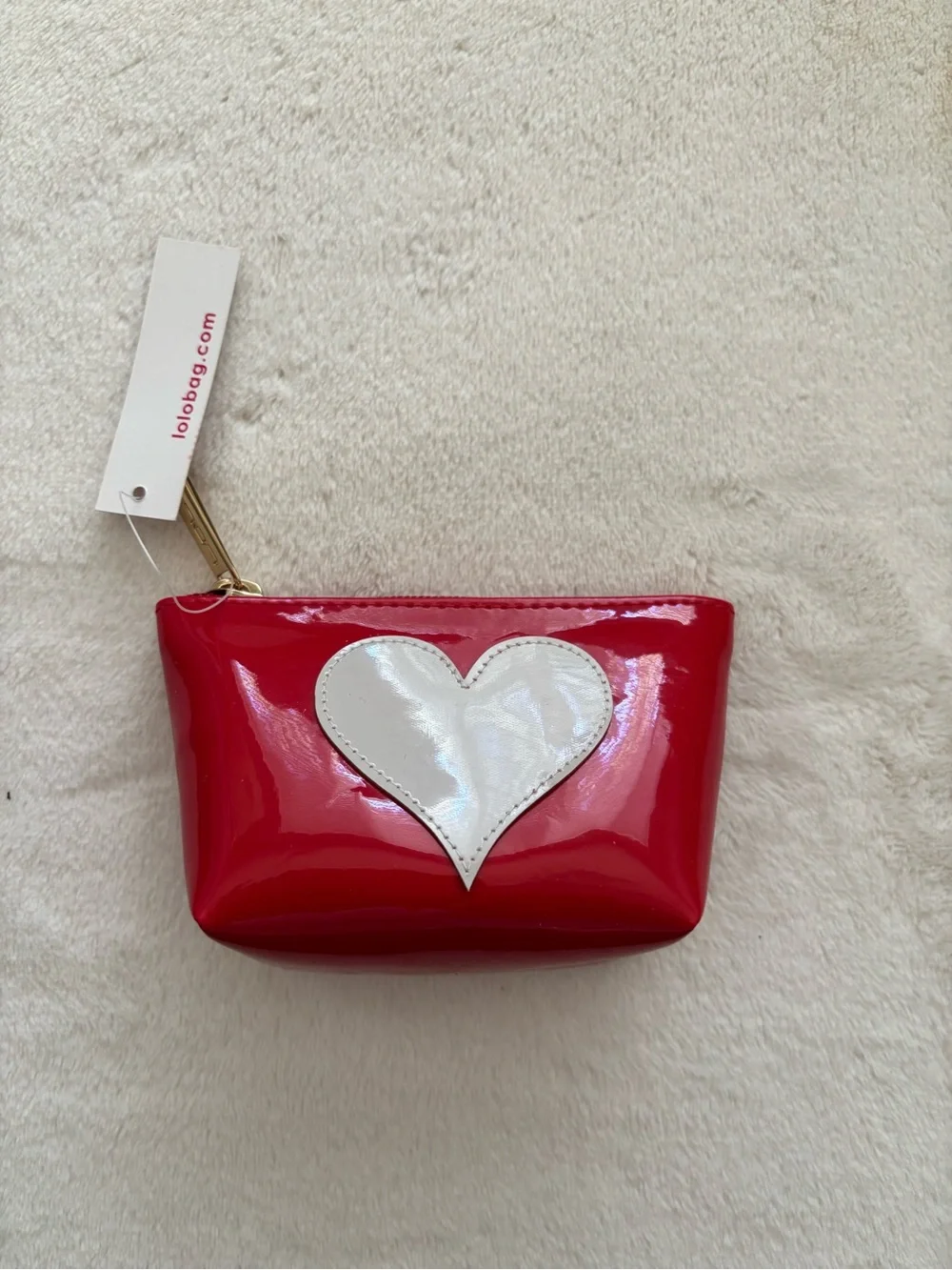 Red Patent Heart Cosmetic Bag Set